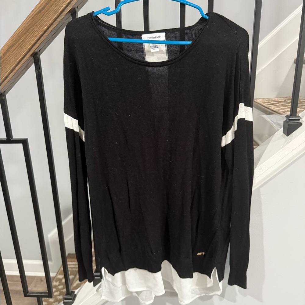 Calvin Klein Black and White Long Sleeve Blouse
